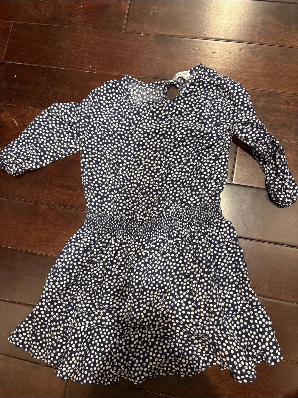 Splendid Navy and White Dot Smocked Waist Casual Dress